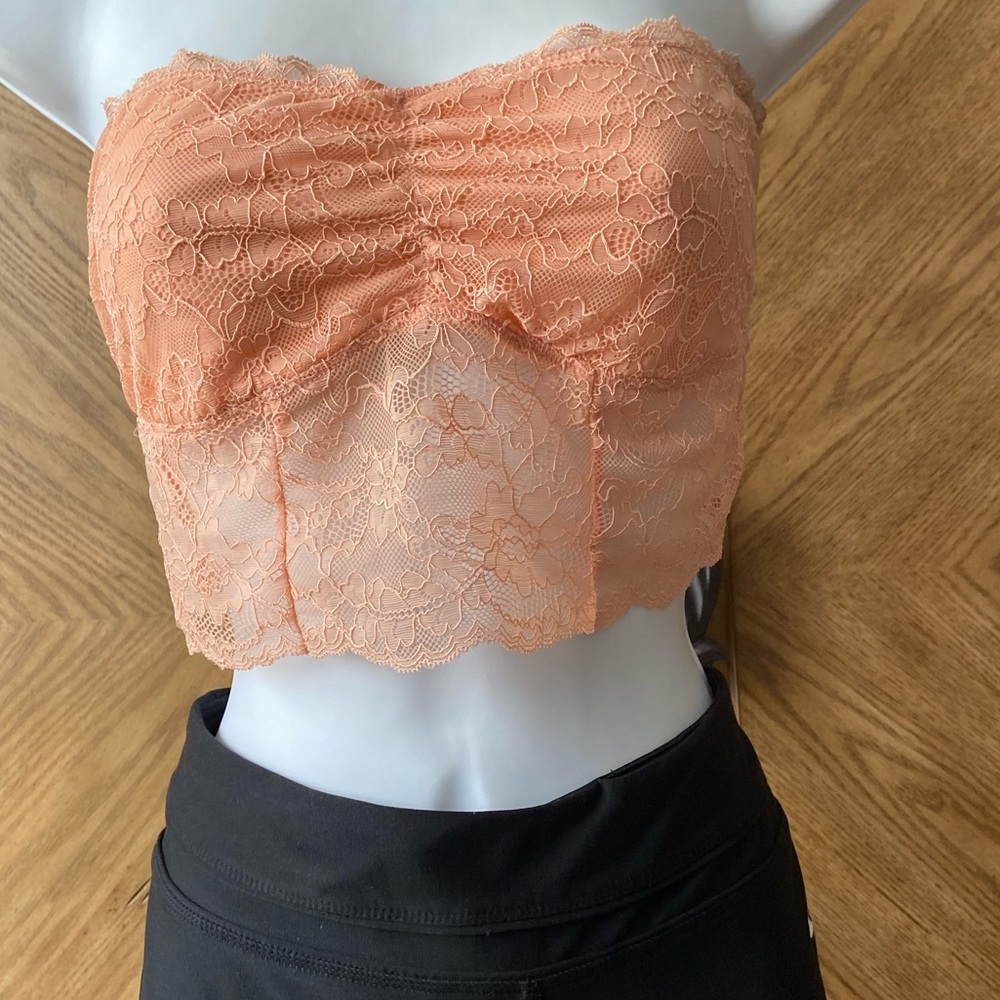American Eagle Outfitters Peach Mesh Lace Strapless Bralette